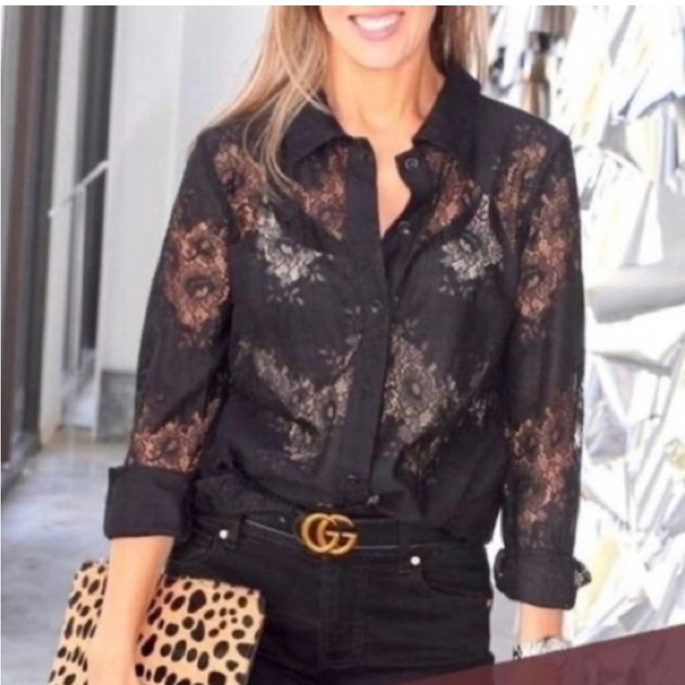 CAbi St. Regis Lacy Button Down Blouse Sz Medium